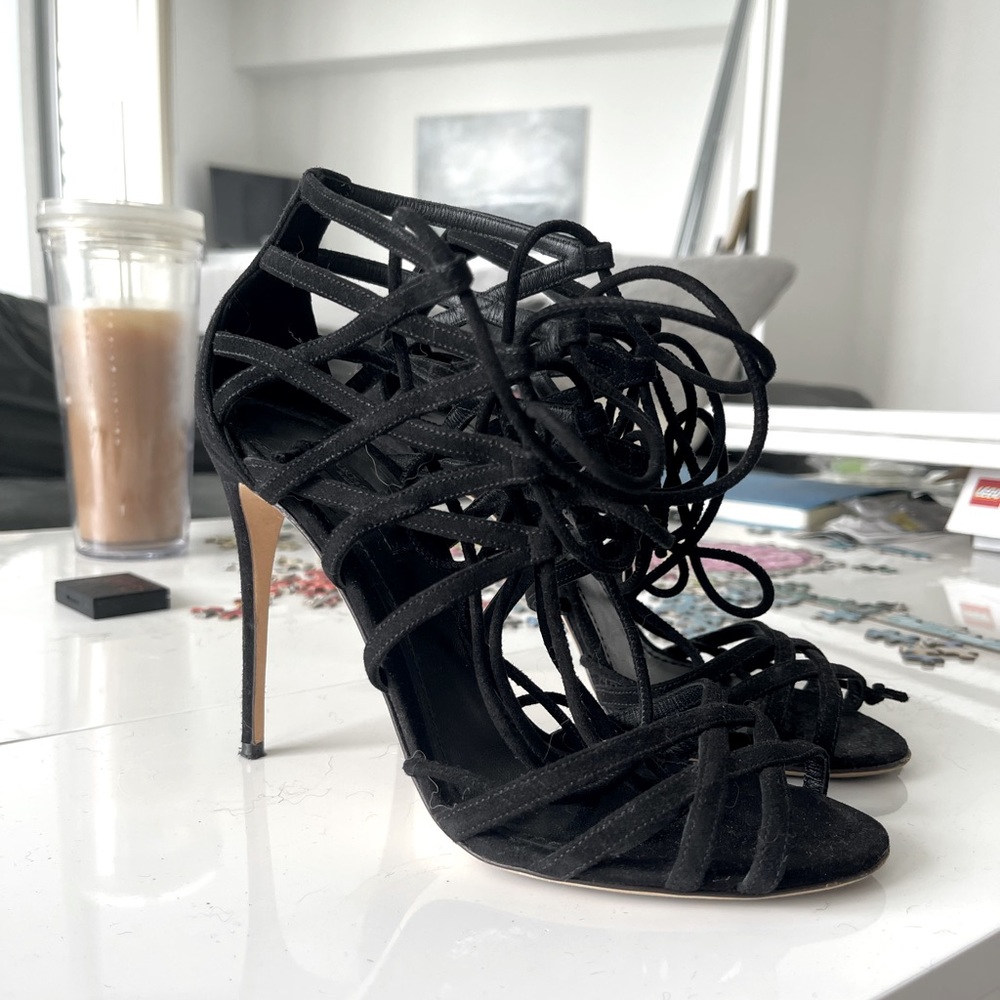 Dolce and Gabbana Black Suede Lace Up Stilettos